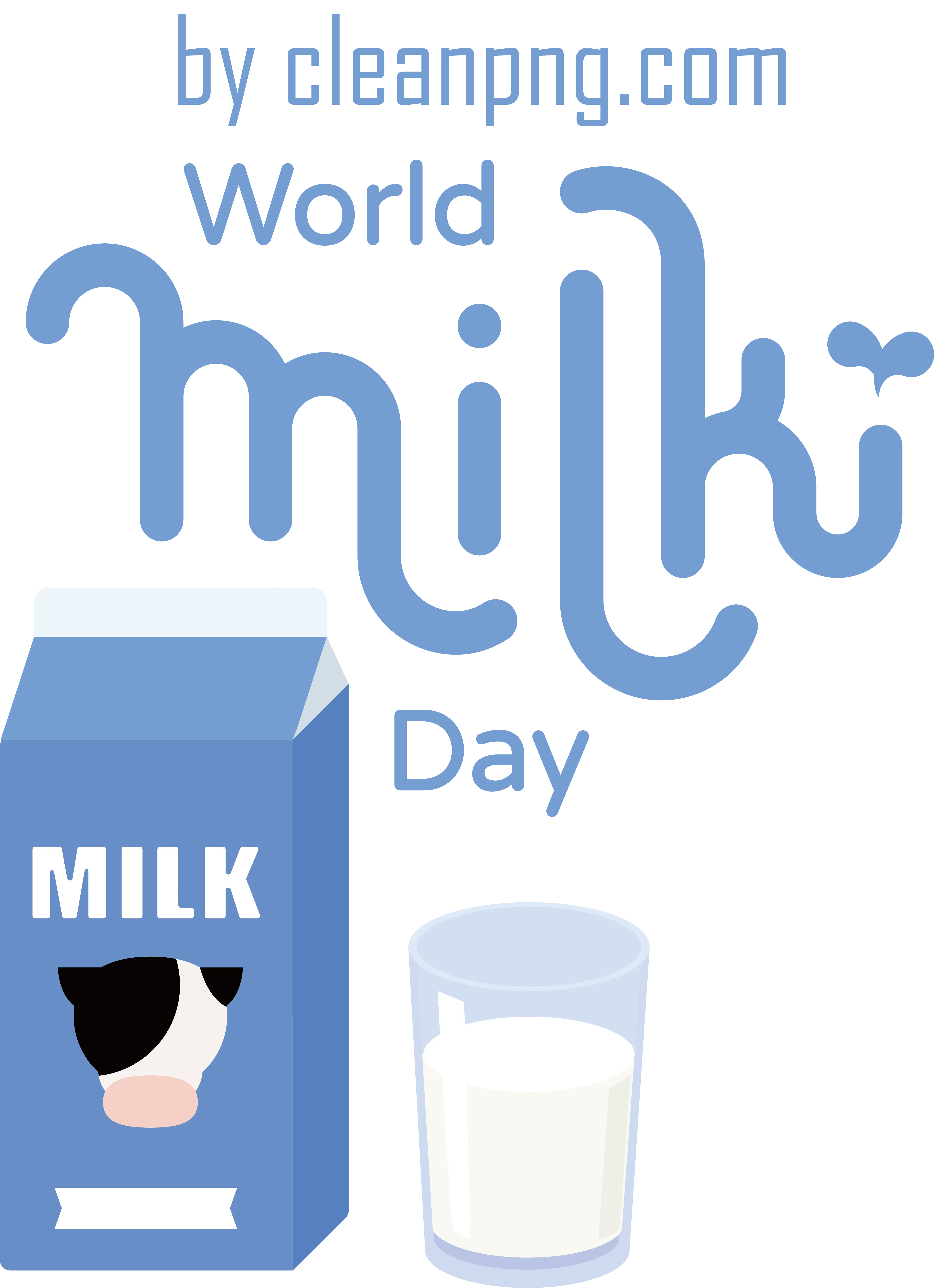 World Milk Day Design with Blue Carton and Glass of Milk