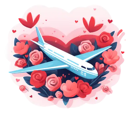 Airplane Surrounded by Floral Heart for Valentine&#039;s Day