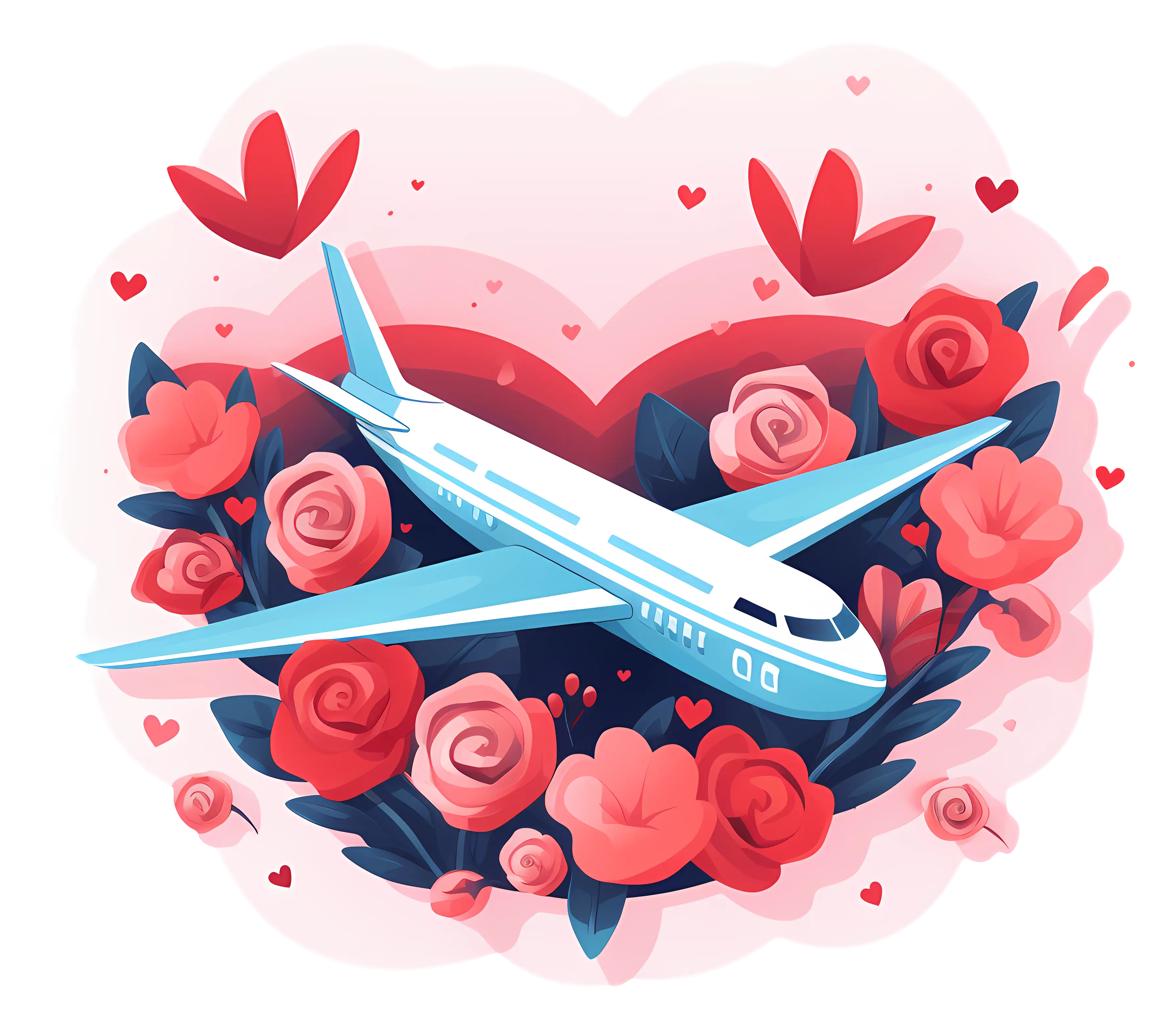 Airplane Surrounded by Floral Heart for Valentine&#039;s Day