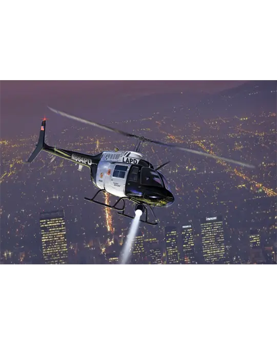 Police Helicopter Over City at Night