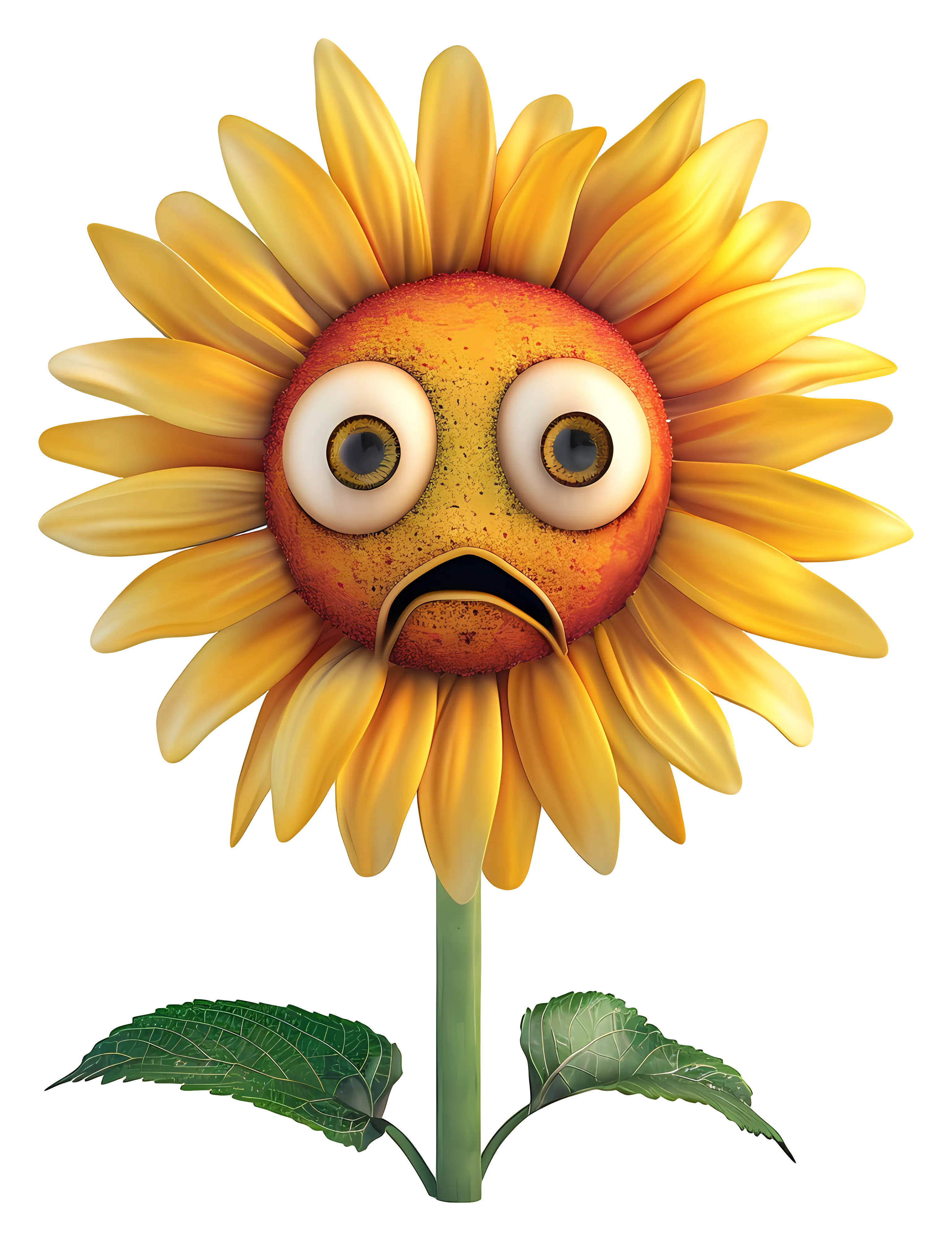 Sad-Faced Sunflower Cartoon Illustration