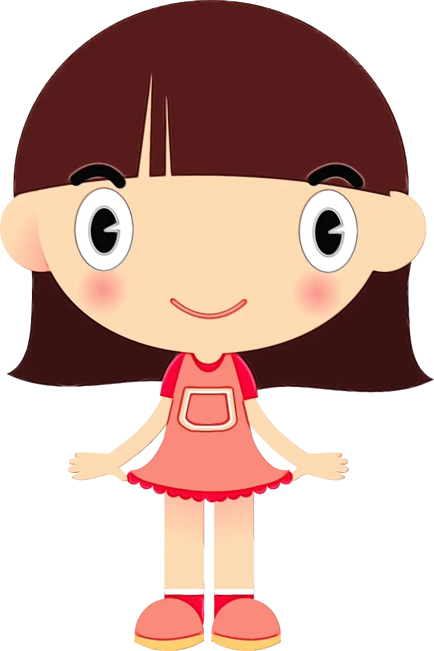 Cute Cartoon Girl in Red Dress Illustration
