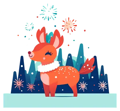 Cute Deer with Fireworks in Forest