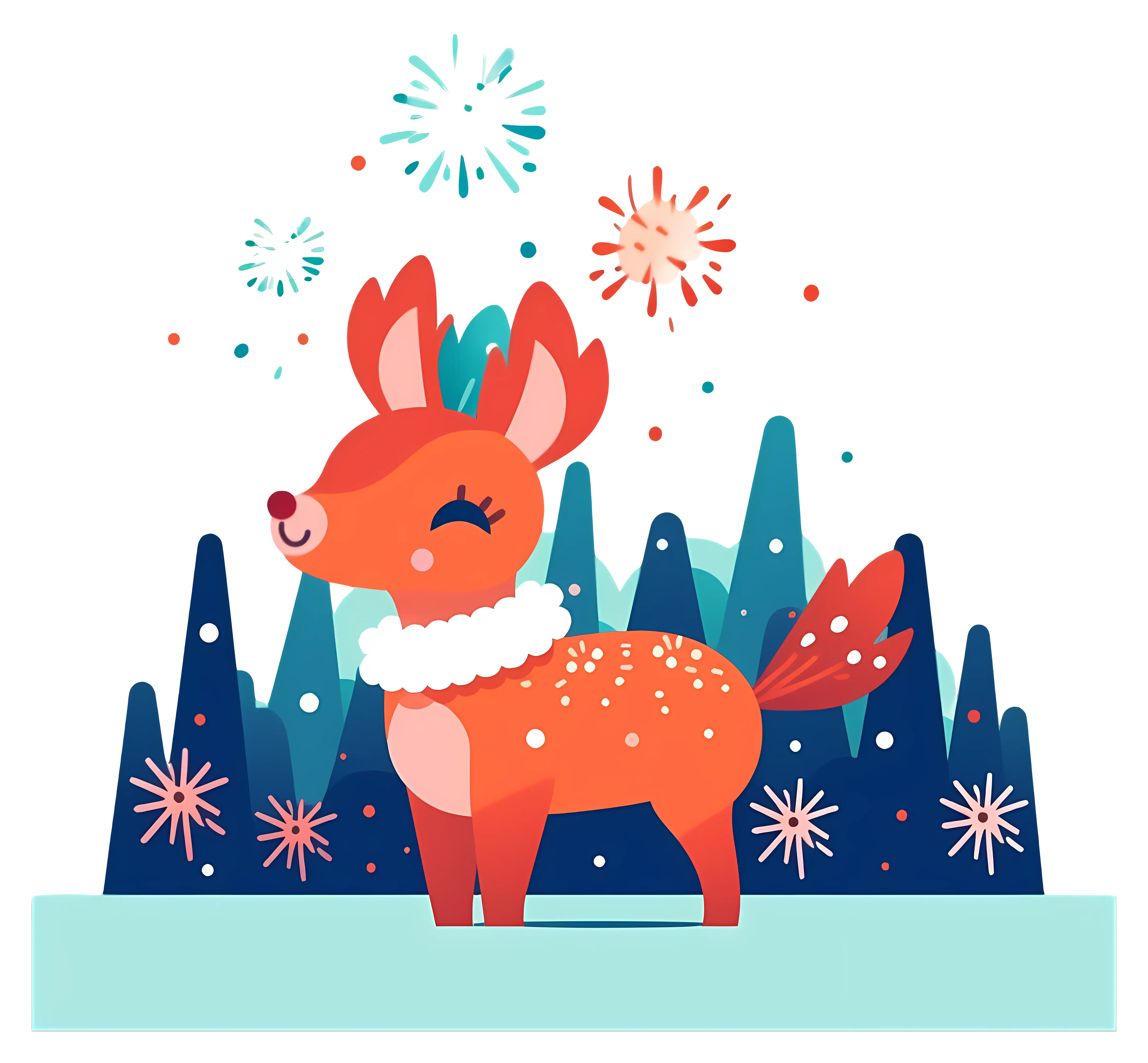 Cute Deer with Fireworks in Forest