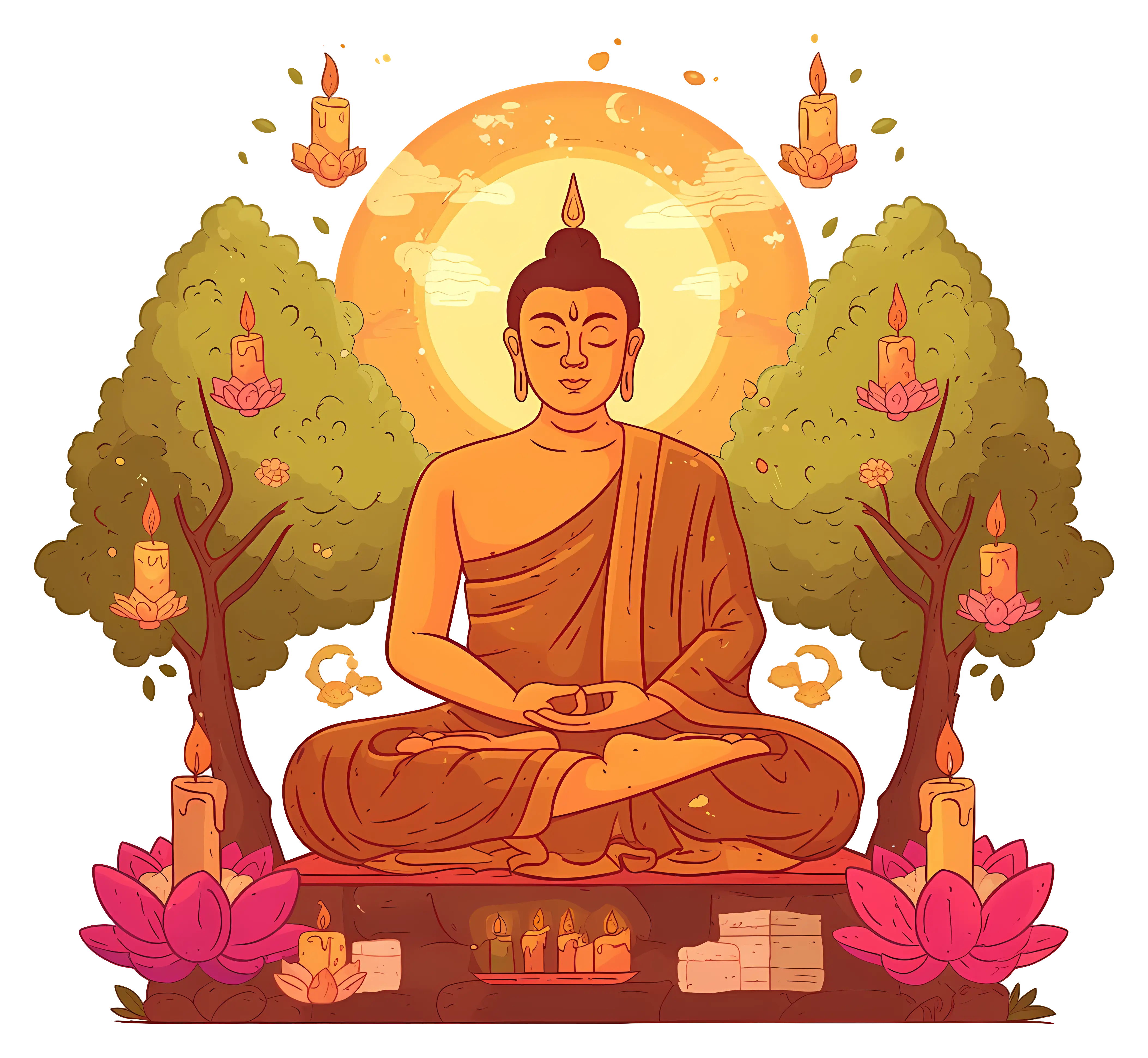 Buddha Meditating with Candles