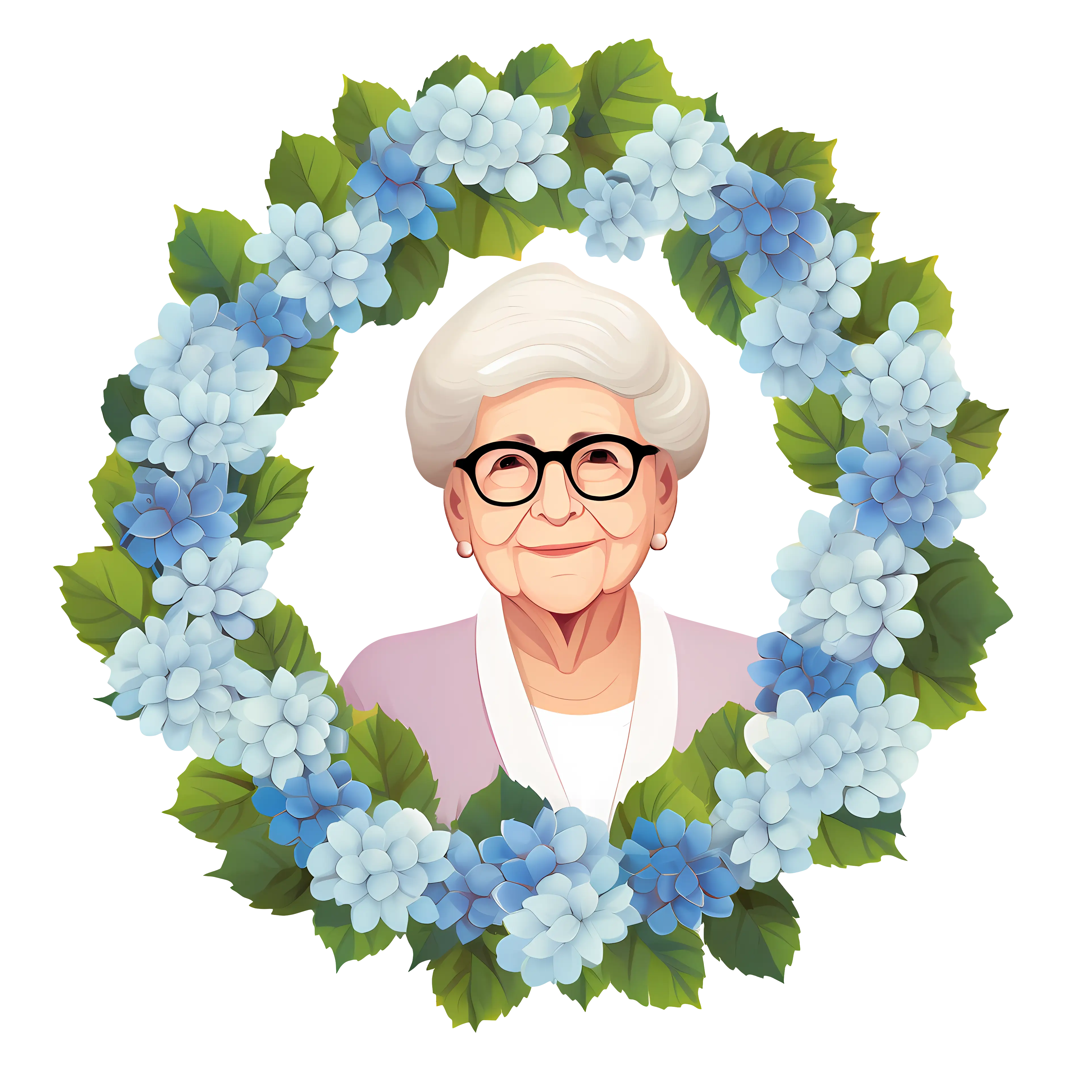 Portrait of an Elderly Woman in a Flower Wreath