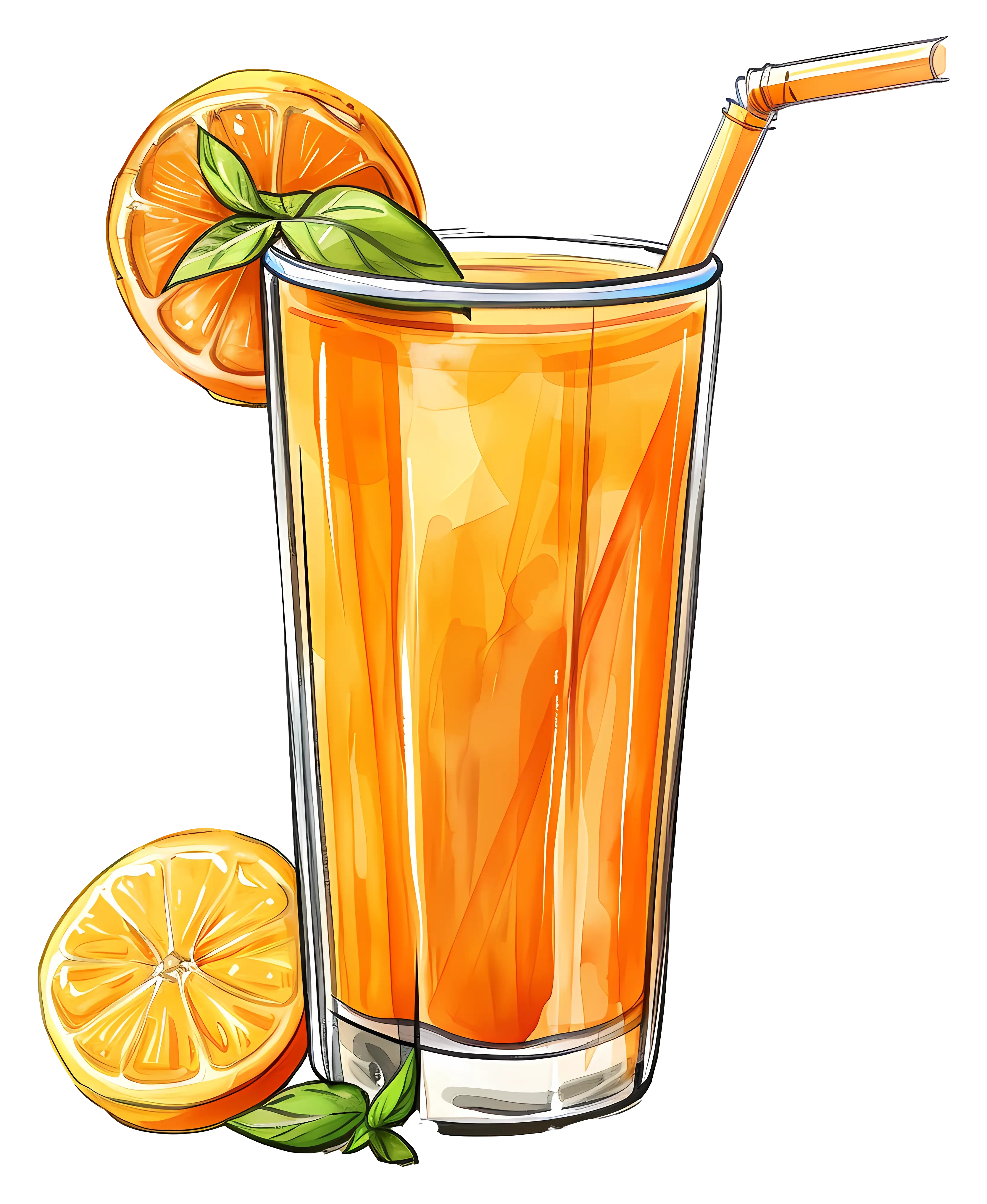 Glass of Orange Juice with Slices Illustration