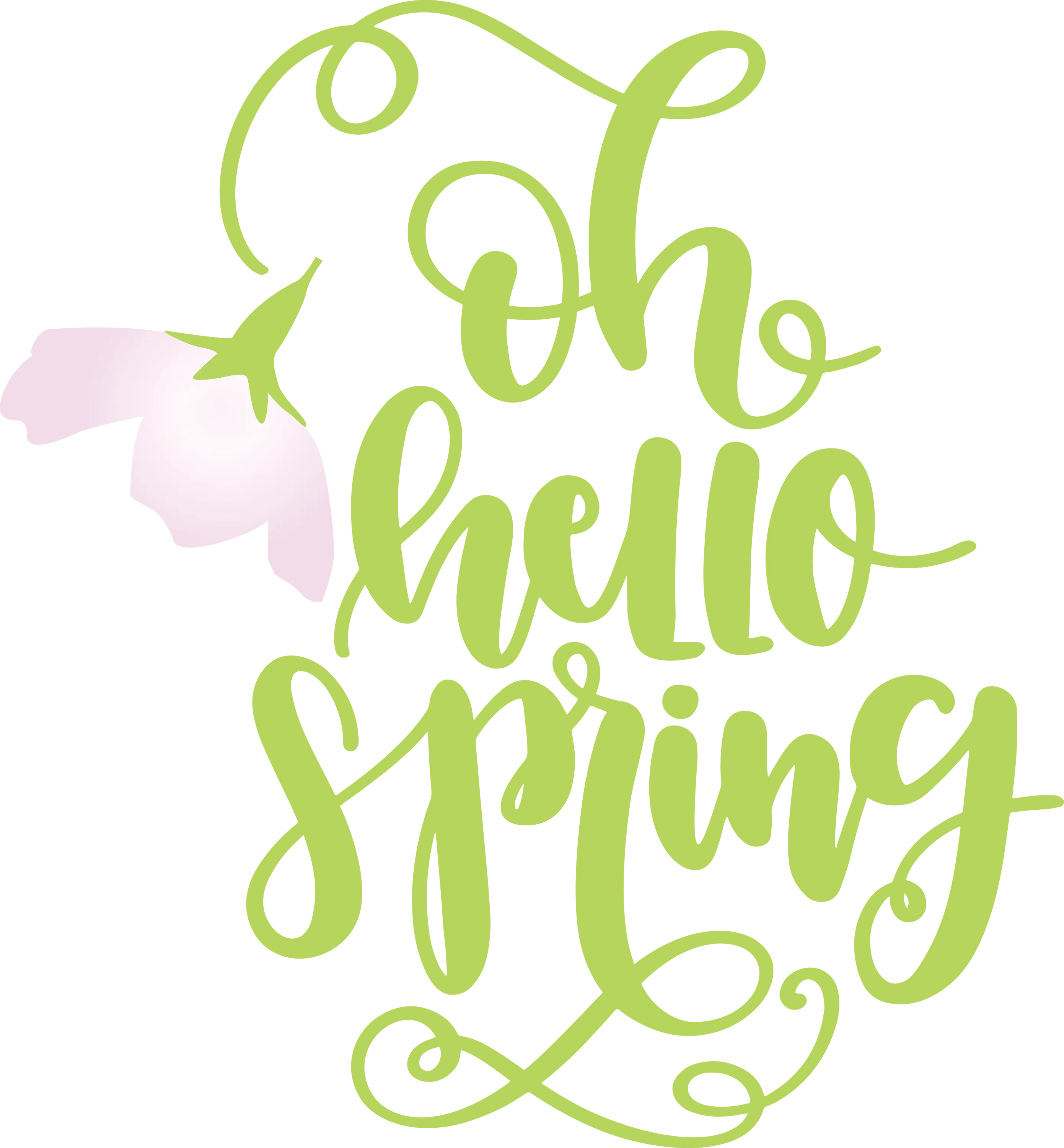 Green Hello Spring Calligraphy Design with Nature Accent