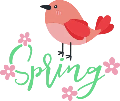 Red Bird Illustration with Spring Text