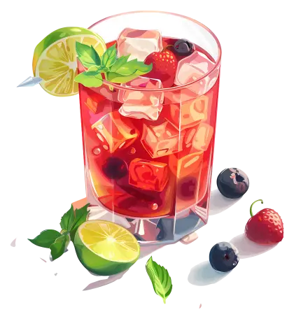 Fruit Cocktail with Lime and Berry Garnishes