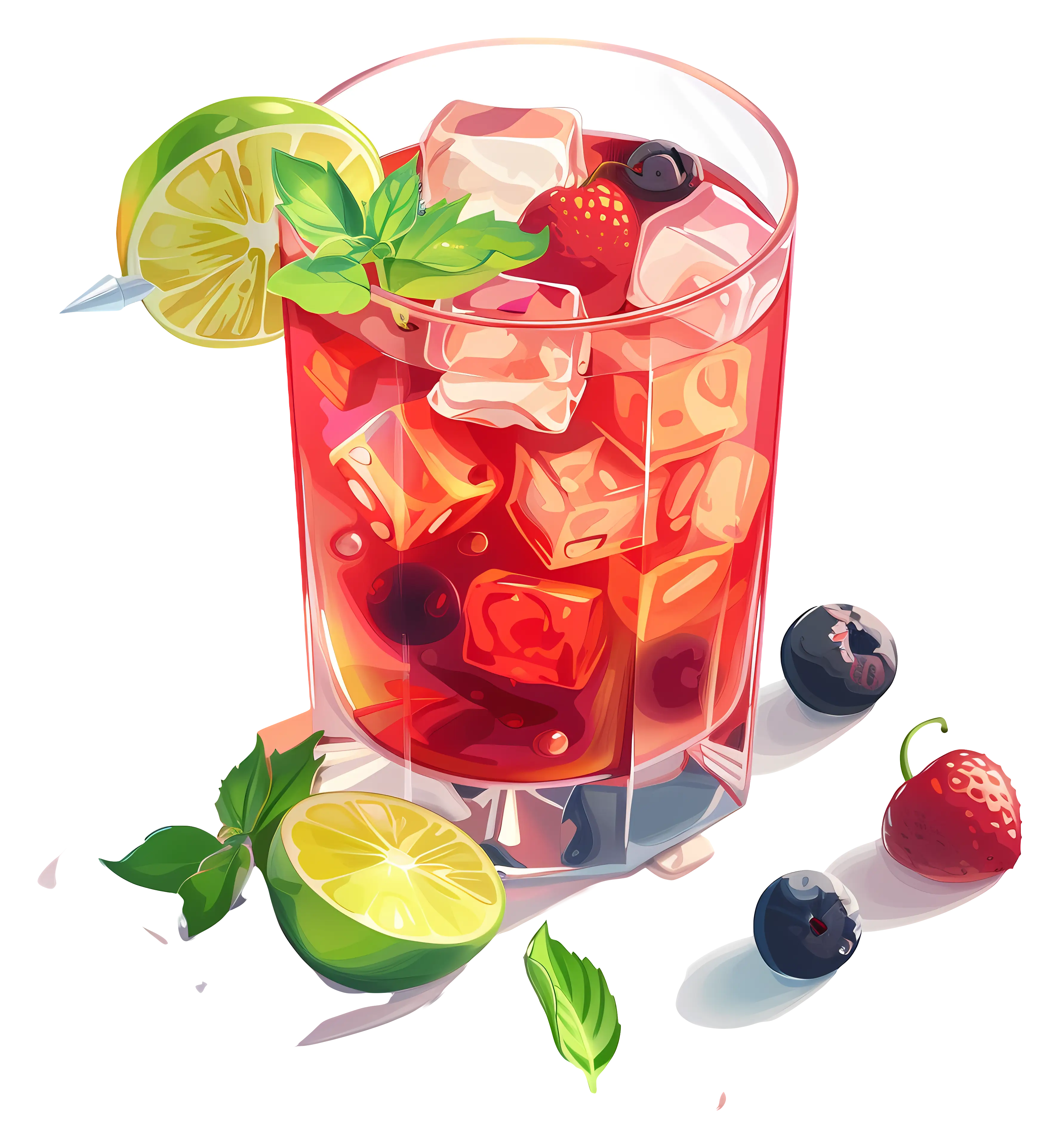 Fruit Cocktail with Lime and Berry Garnishes