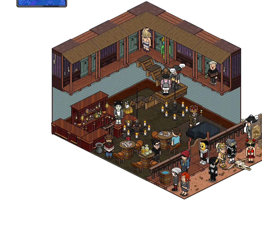 Isometric Room with Bar and People