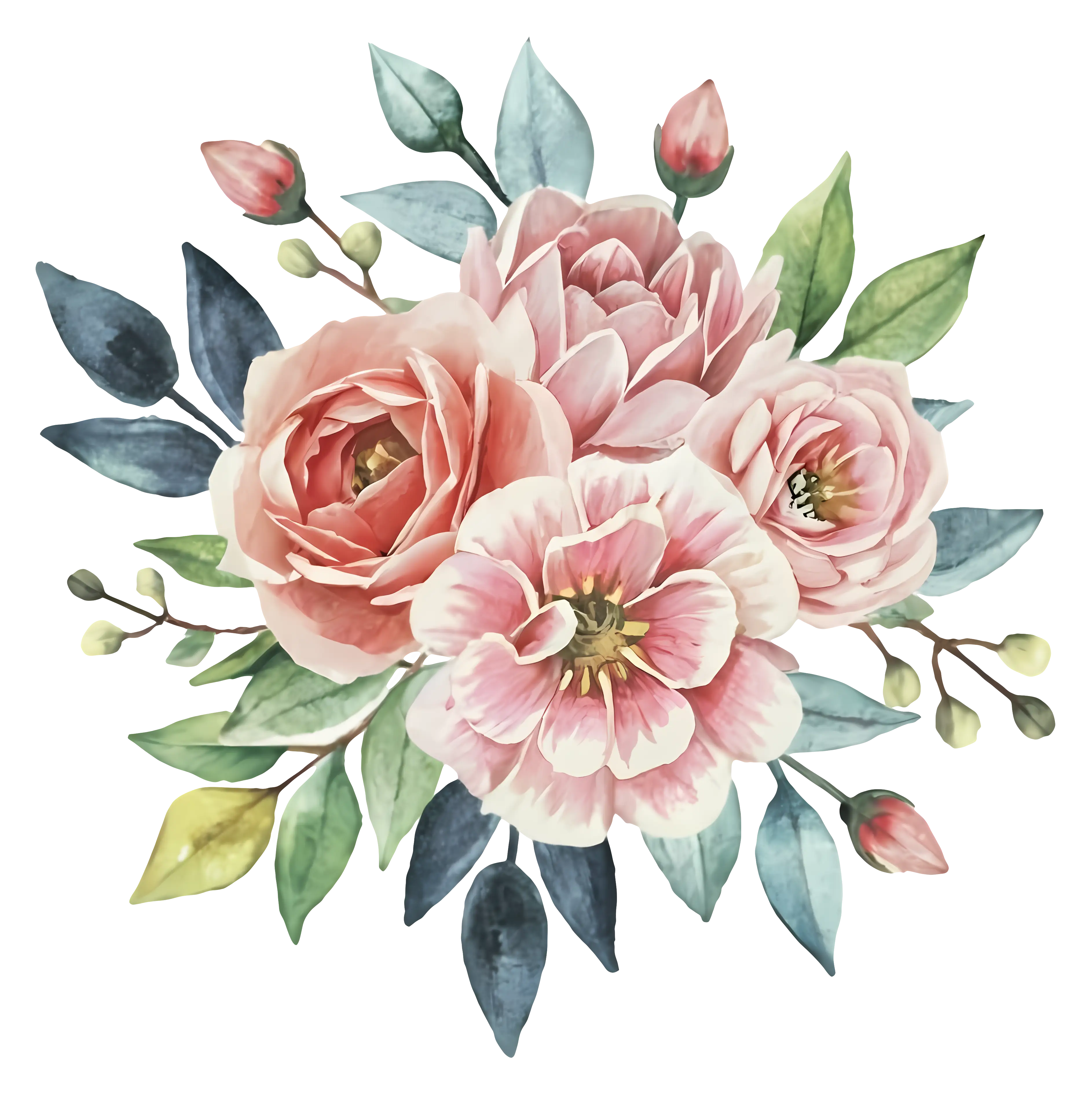 Pink Floral Watercolor Bouquet Art
