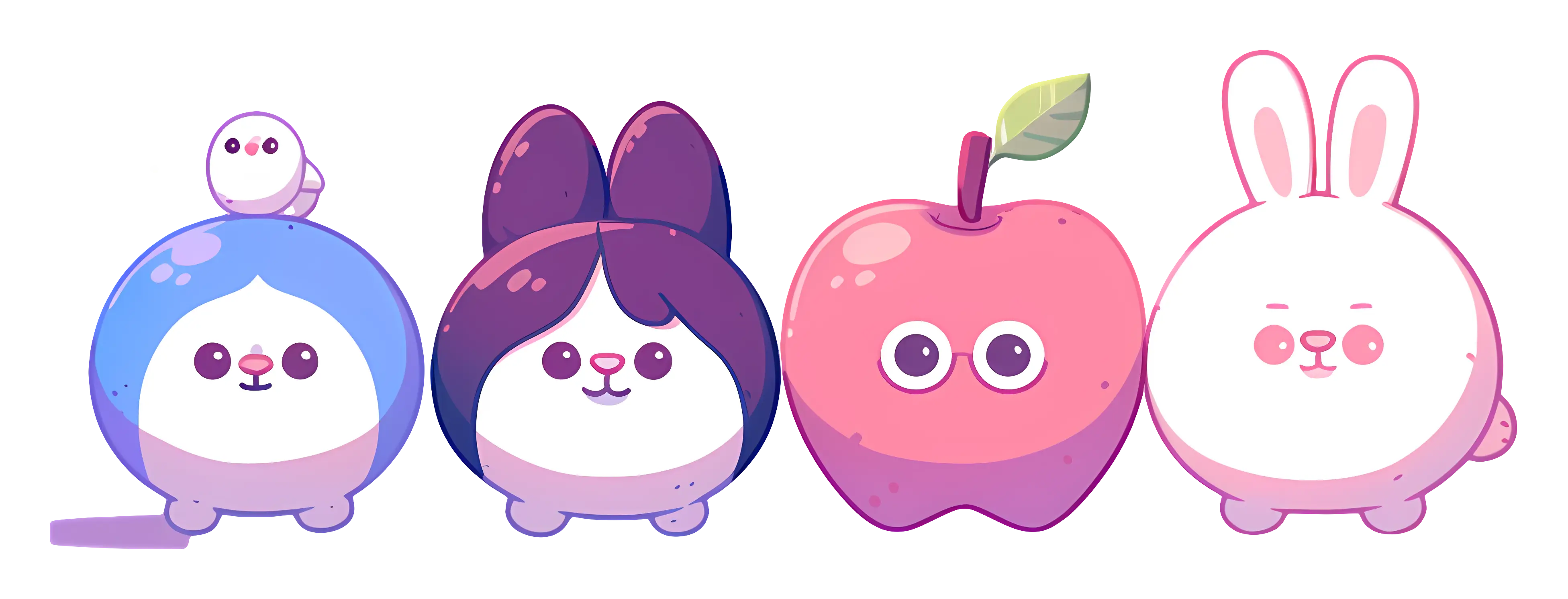 Cute Cartoon Characters with Fruit