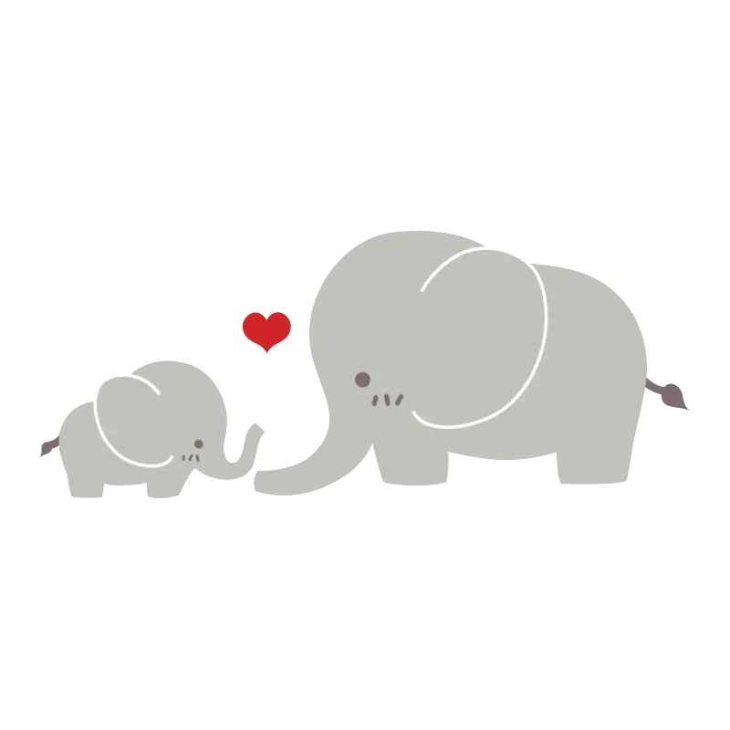 Illustration of Elephant and Calf with Heart