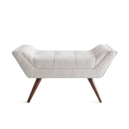 Modern White Ottoman Bench with Wooden Legs