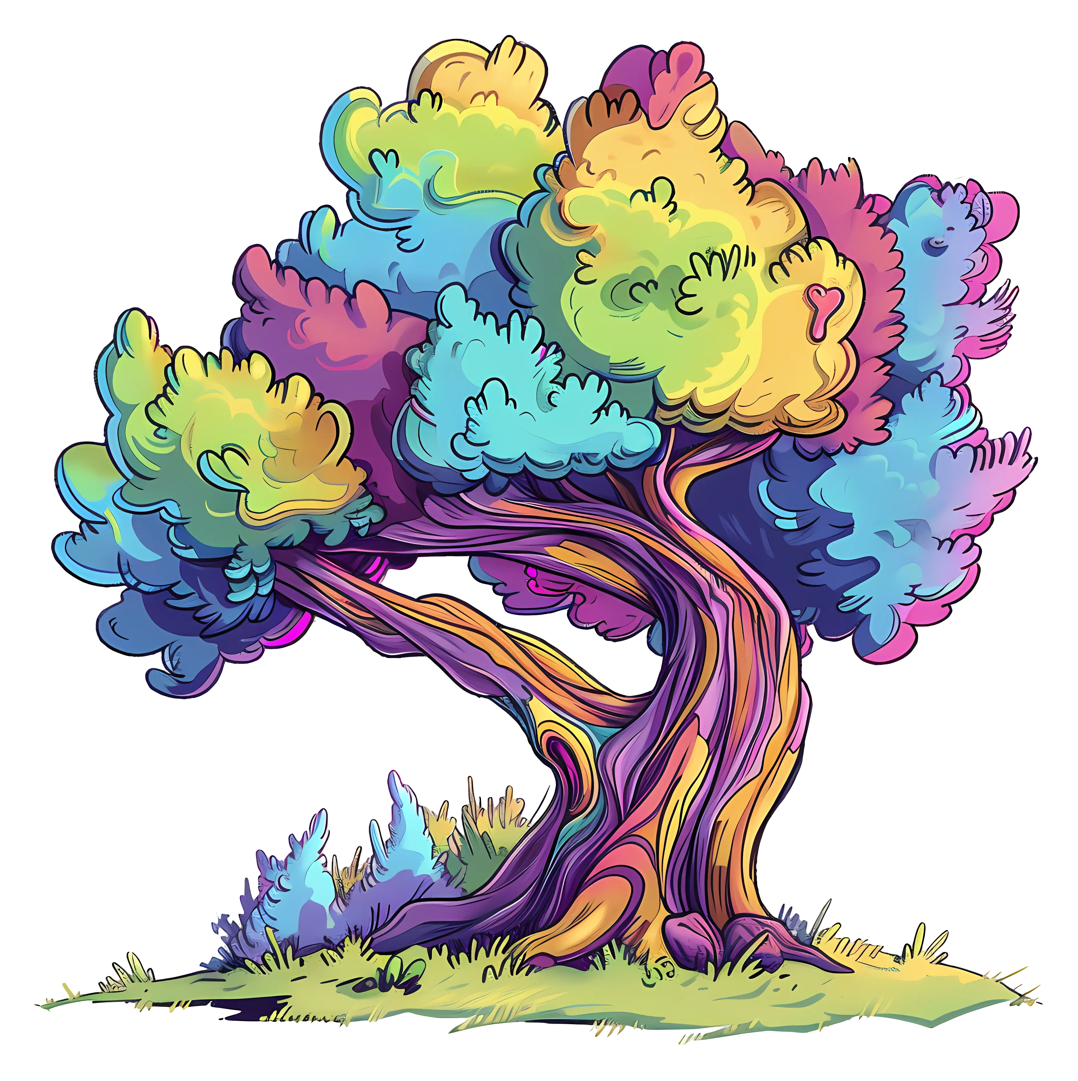 Whimsical Rainbow Tree Illustration