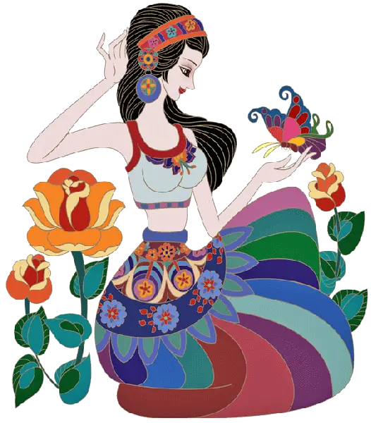 Colorful Illustration of Woman with Butterfly