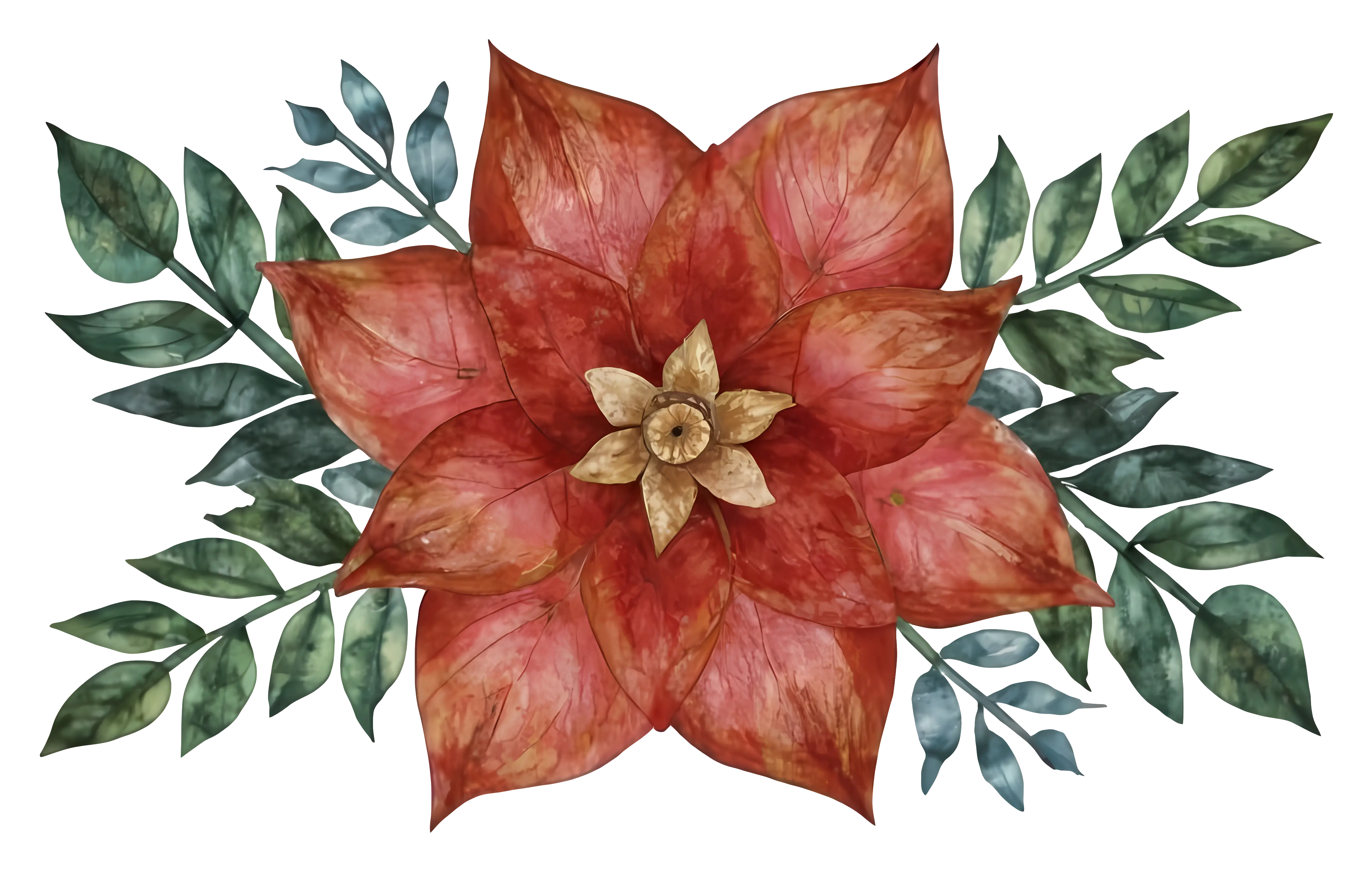 Red Poinsettia Flower with Leaves