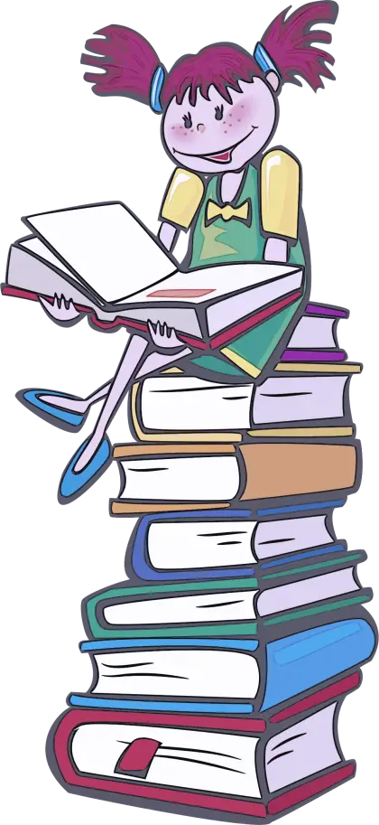 Girl Sitting on Stack of Books Reading