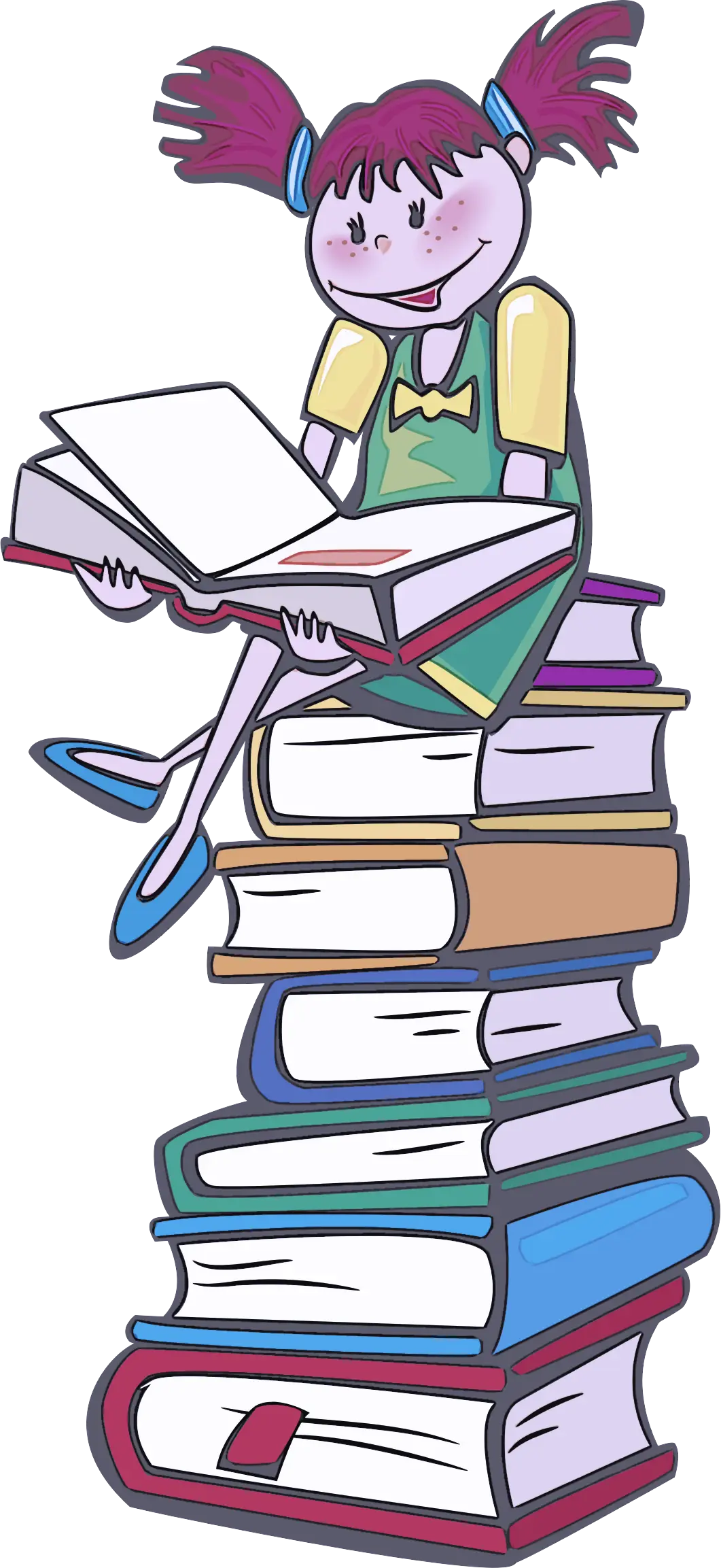 Girl Sitting on Stack of Books Reading