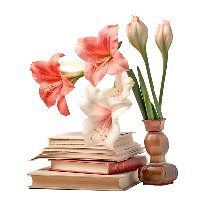 Flower Vase with Lilies Placed on Books