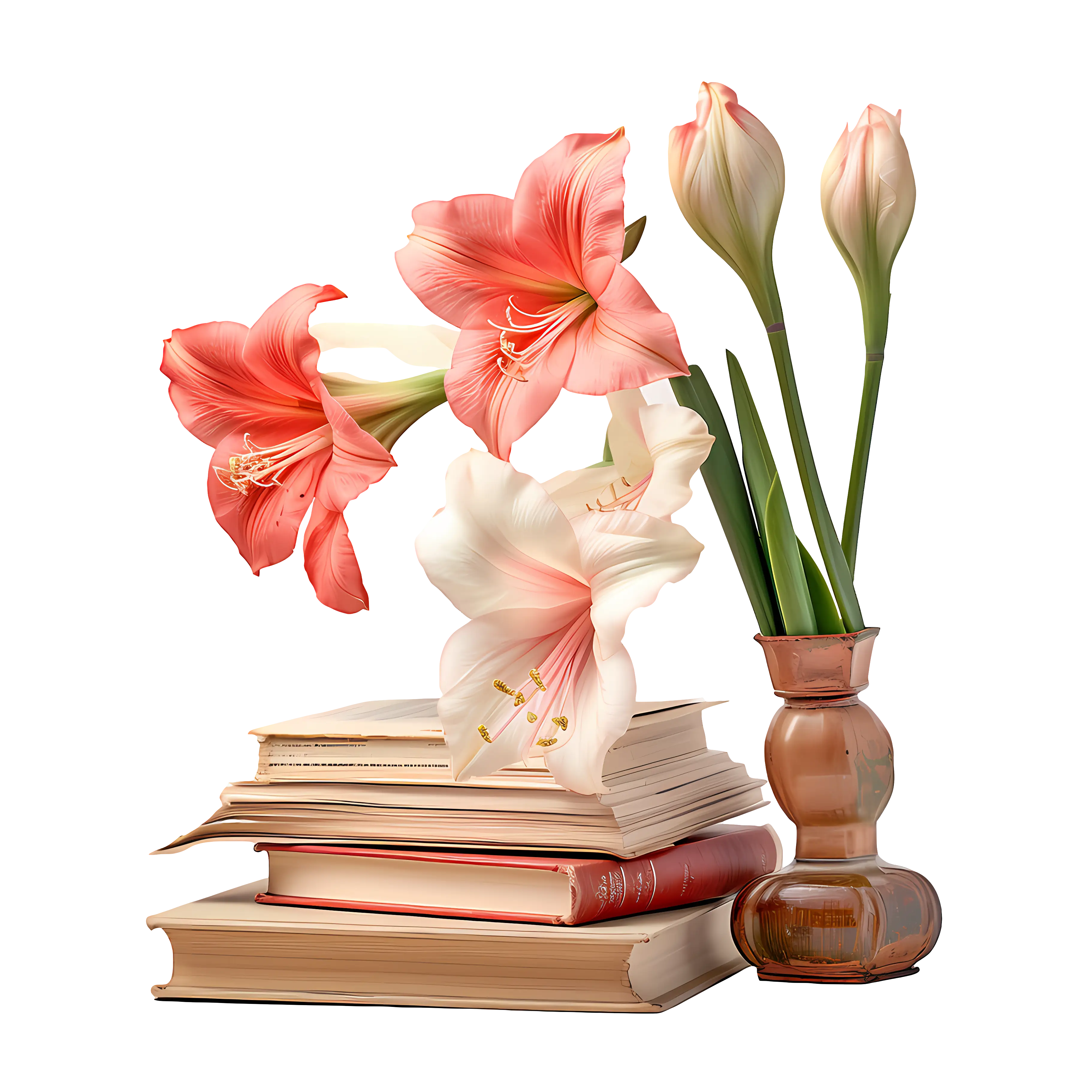 Flower Vase with Lilies Placed on Books