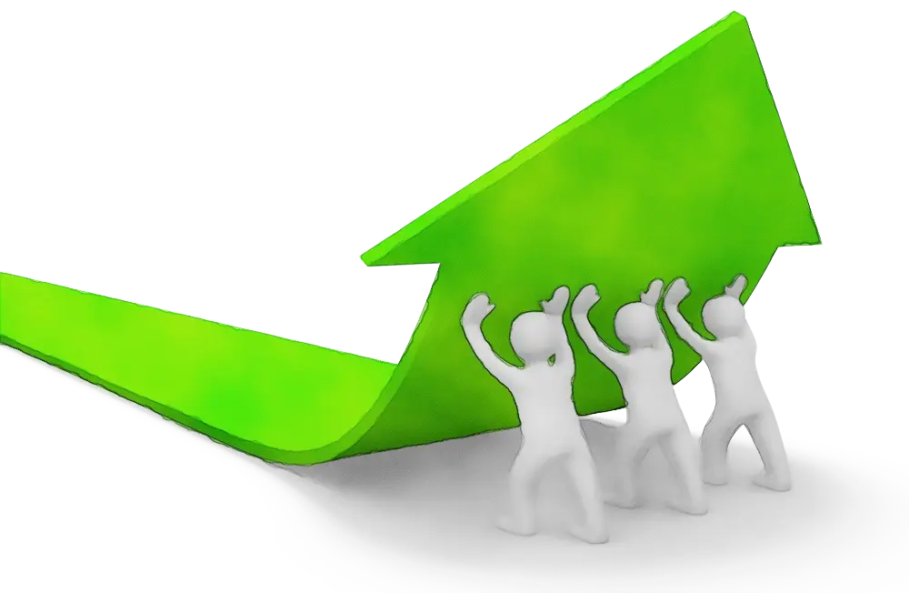 Three Figures Lifting Green Arrow