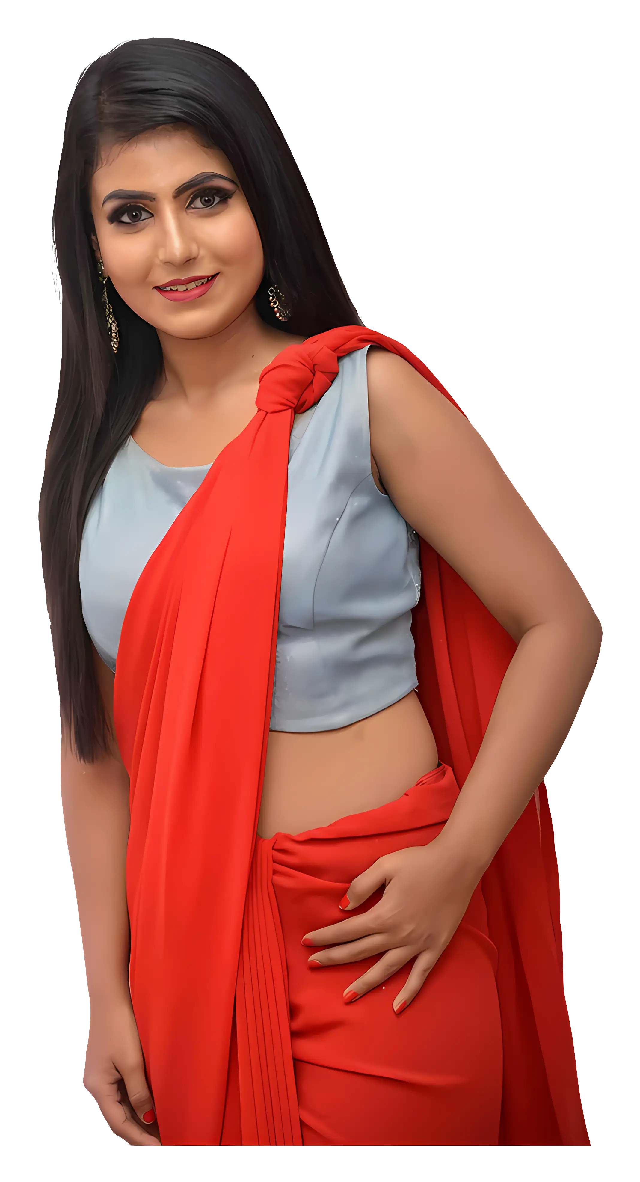 Woman in Red Saree Traditional Outfit
