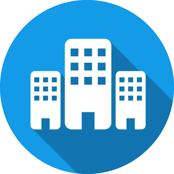 Building icon in blue circle
