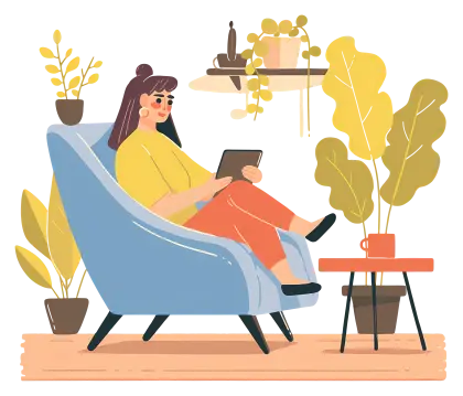 Woman Relaxing with Tablet in Cozy Setting