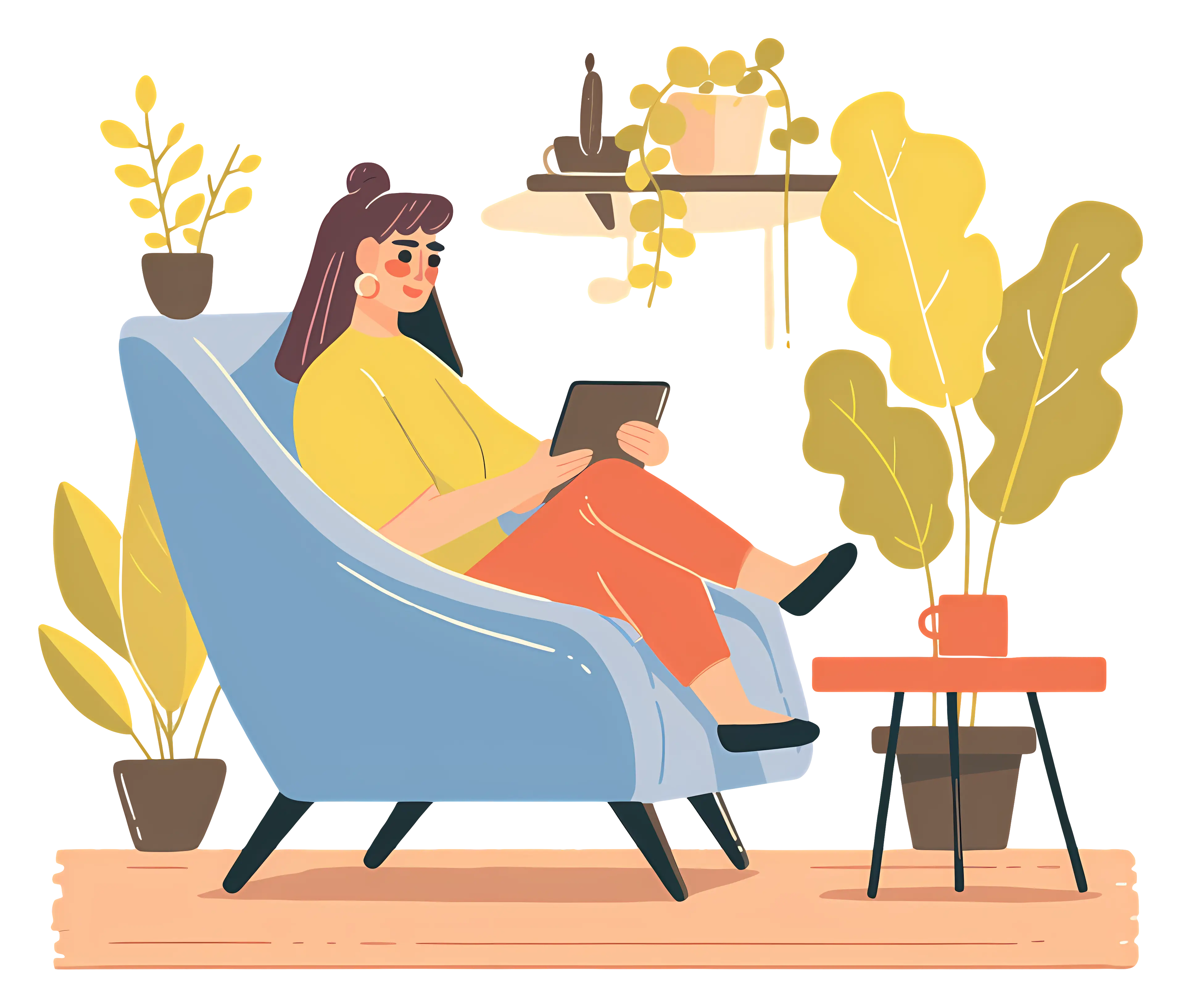 Woman Relaxing with Tablet in Cozy Setting