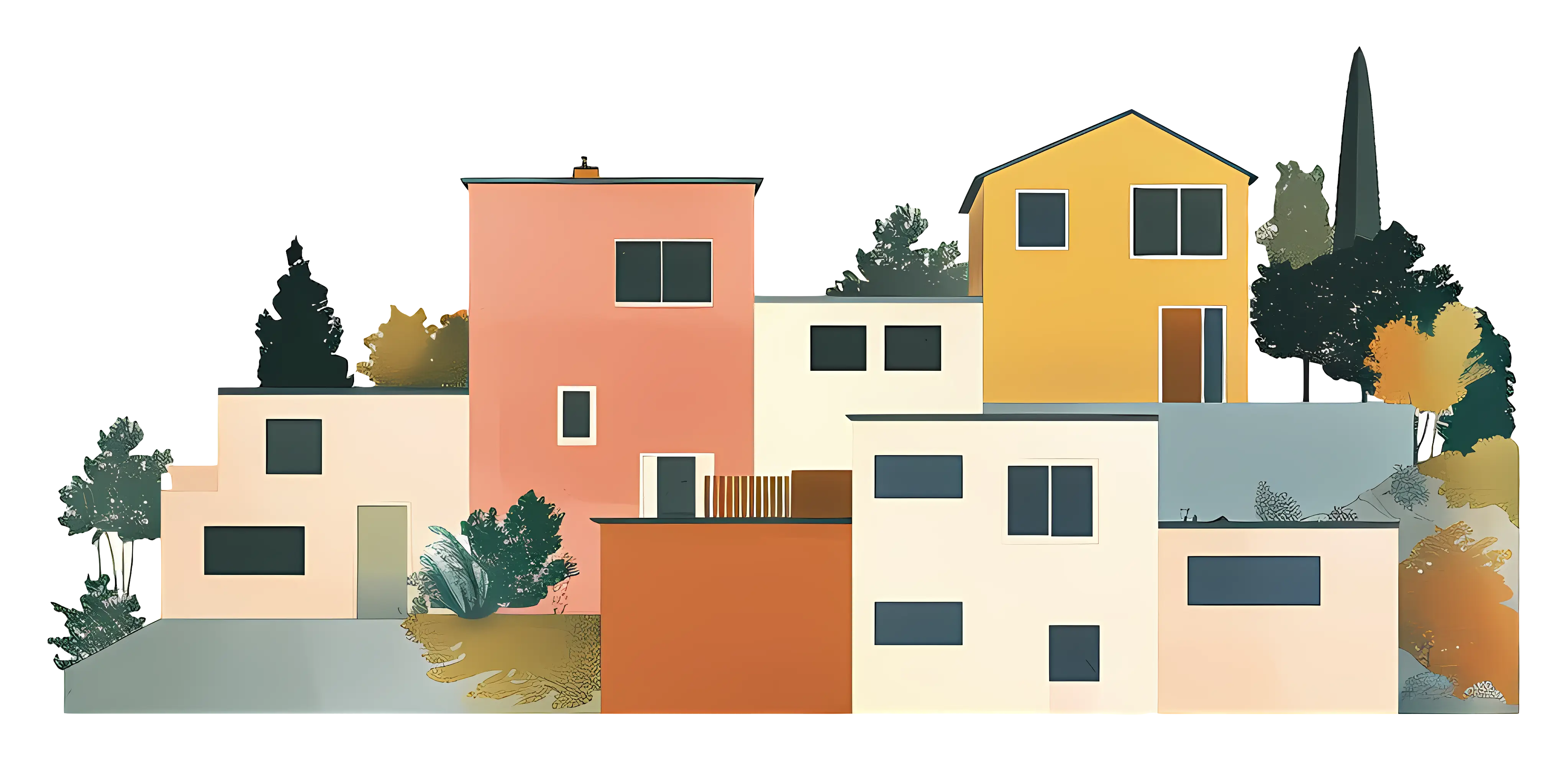 Colorful Houses in Neighborhood