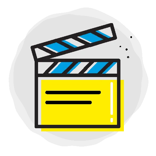 Clapperboard Icon with Yellow and Blue