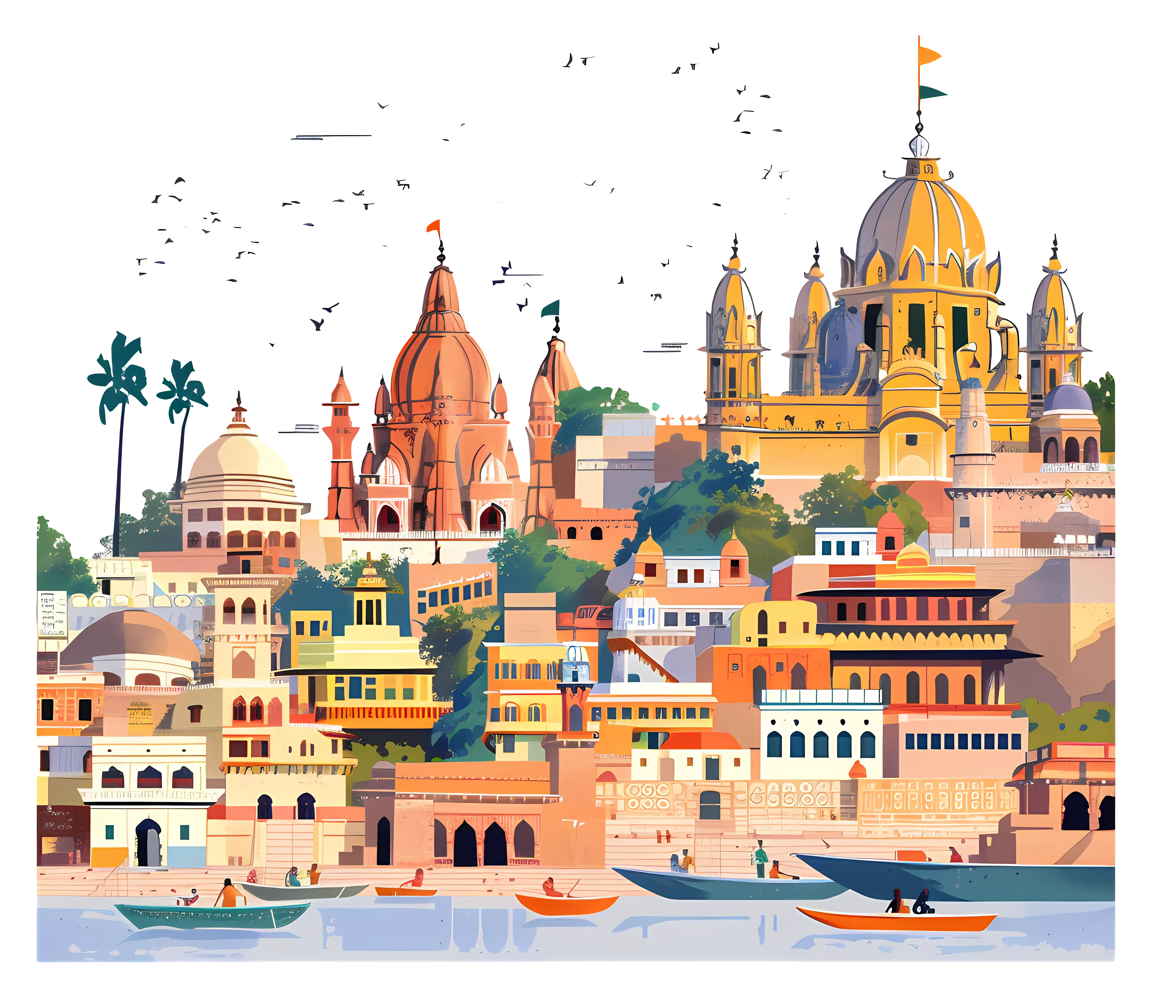 Illustration of Indian Temples and Cityscape