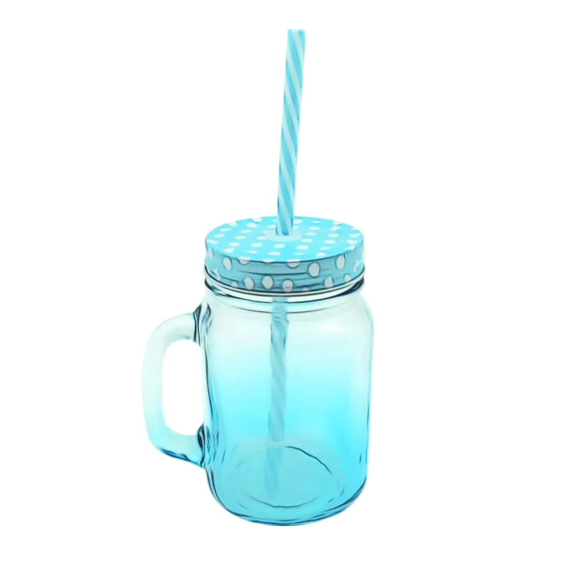Blue Glass Mason Jar with Polka Dot Lid