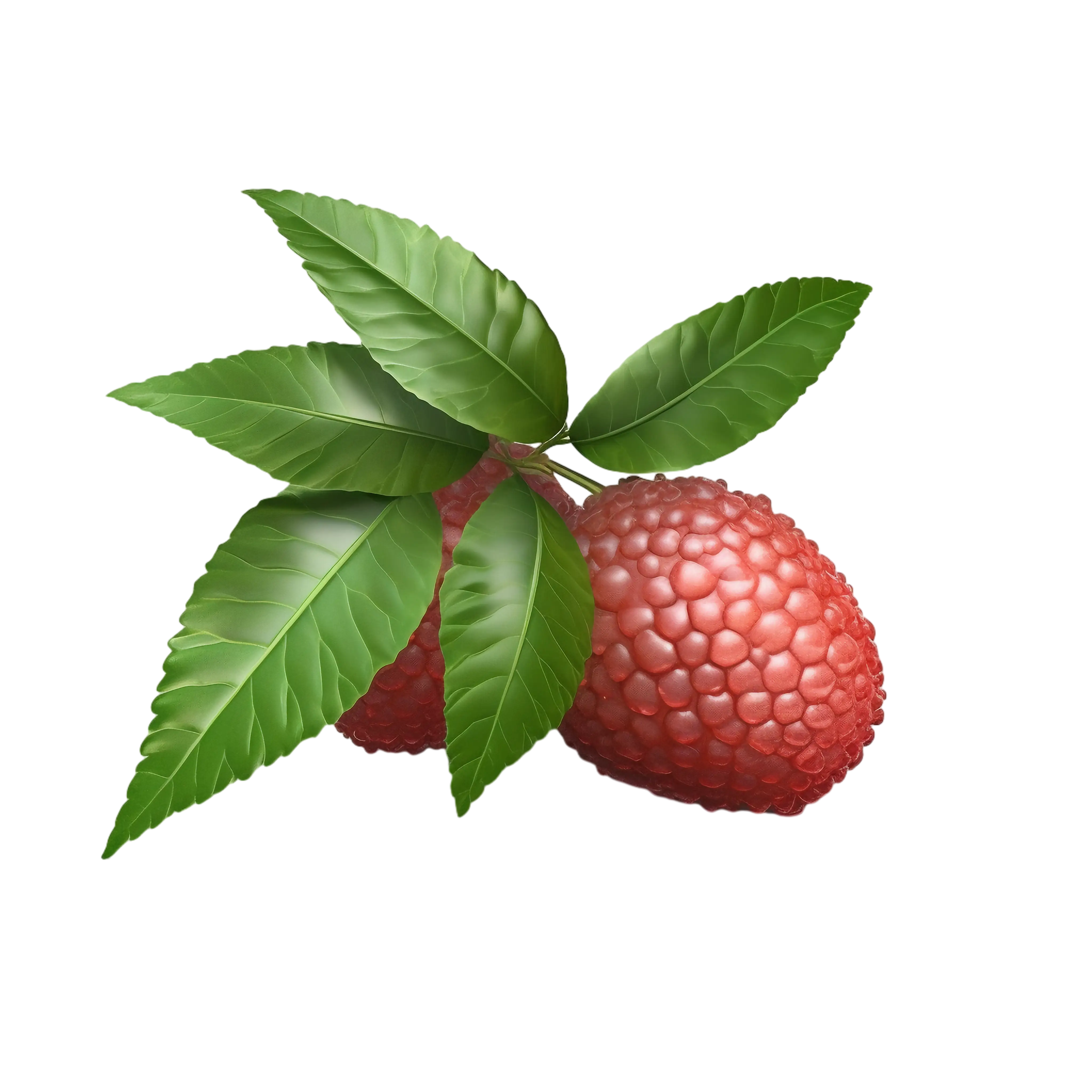 Cluster of Lychees with Fresh Green Leaves