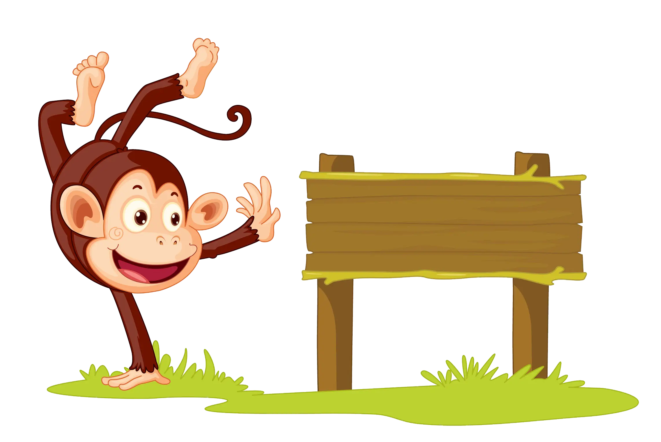 Cartoon Monkey with Wooden Sign