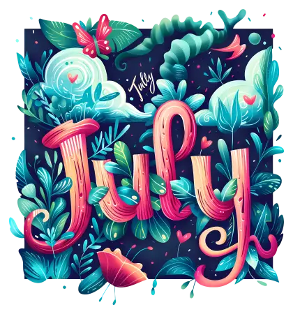 Colorful Illustration of July with Plants