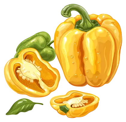 Fresh Yellow Bell Peppers with Green Stems