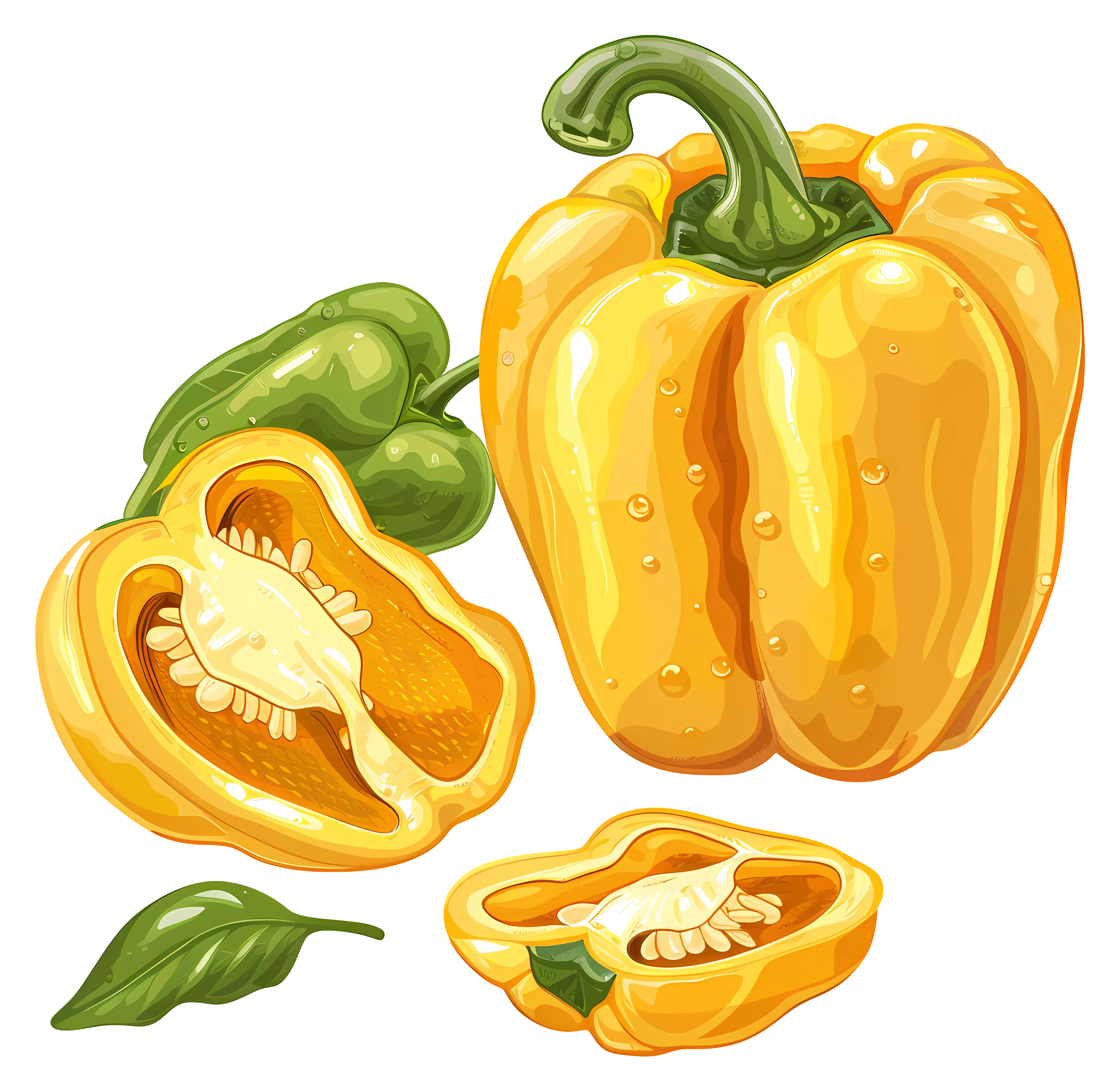Fresh Yellow Bell Peppers with Green Stems