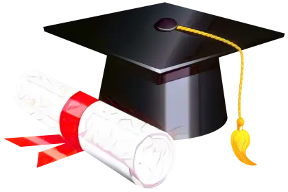 Graduation Cap with Rolled Diploma Scroll