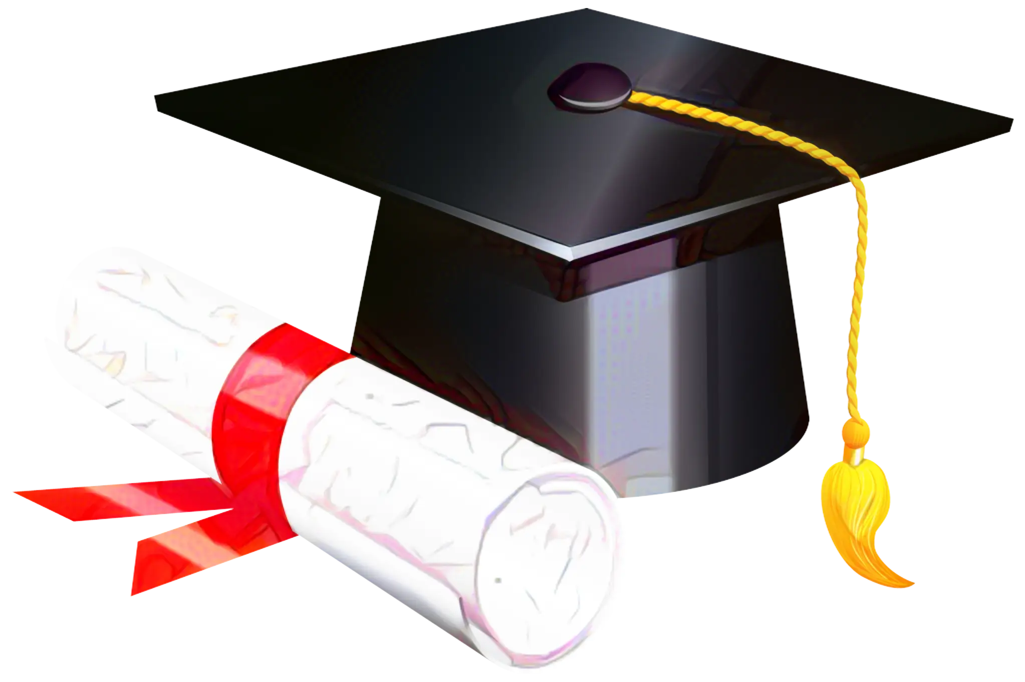 Graduation Cap with Rolled Diploma Scroll