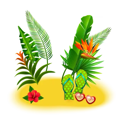 Tropical Plants with Beach Accessories