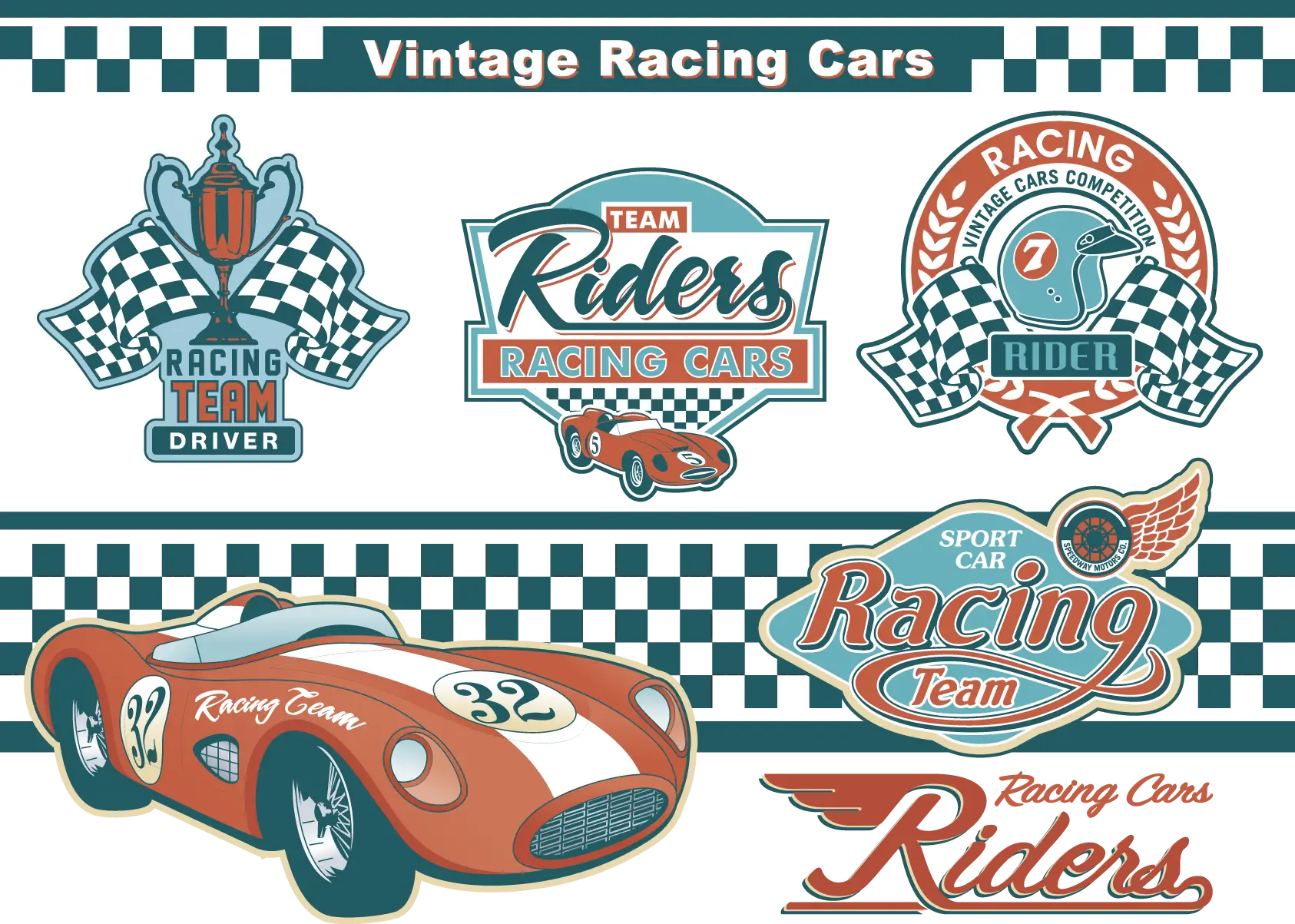 Vintage Racing Cars Collection with Team Logos