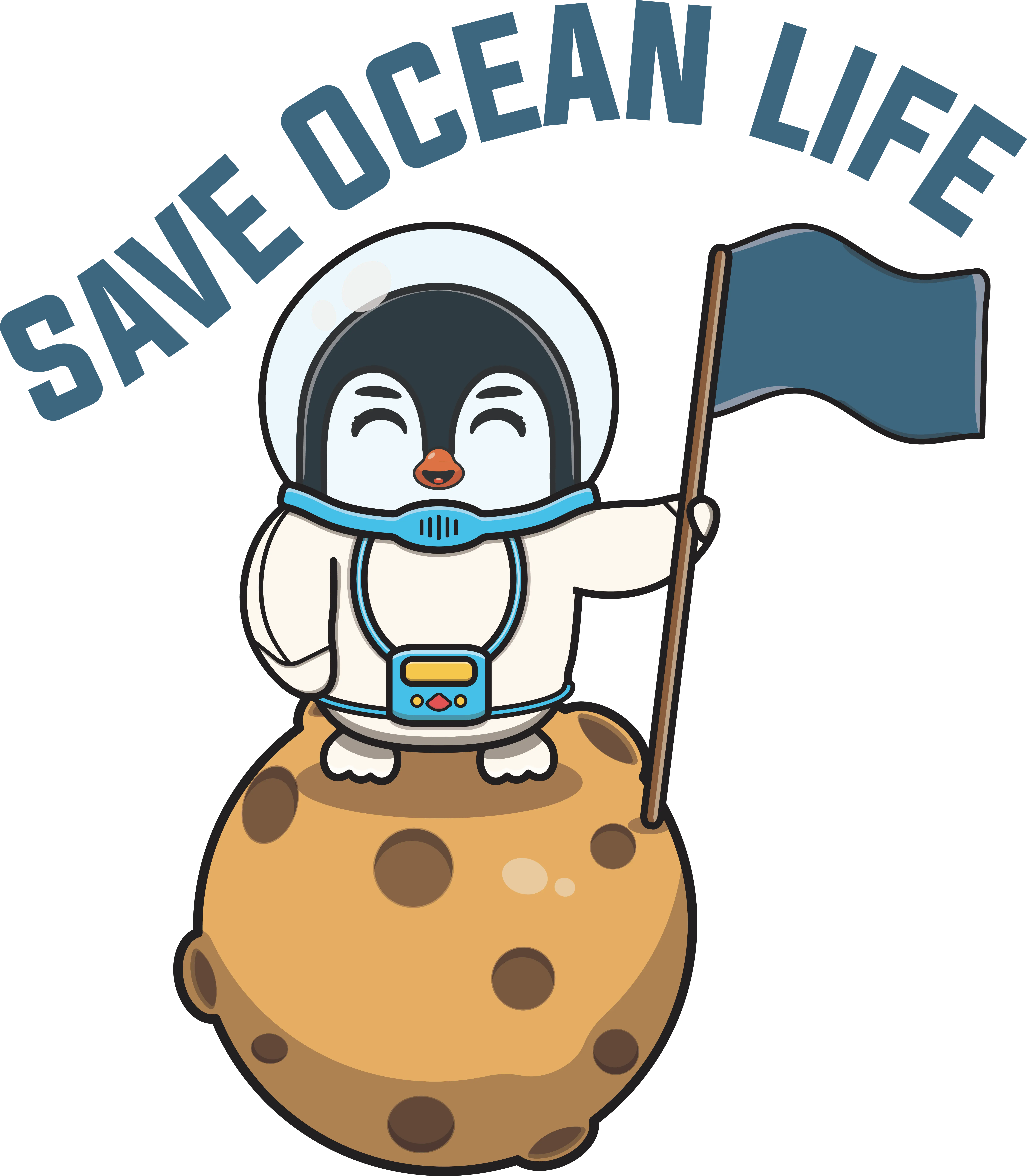 Penguin in Spacesuit for Save Ocean Life