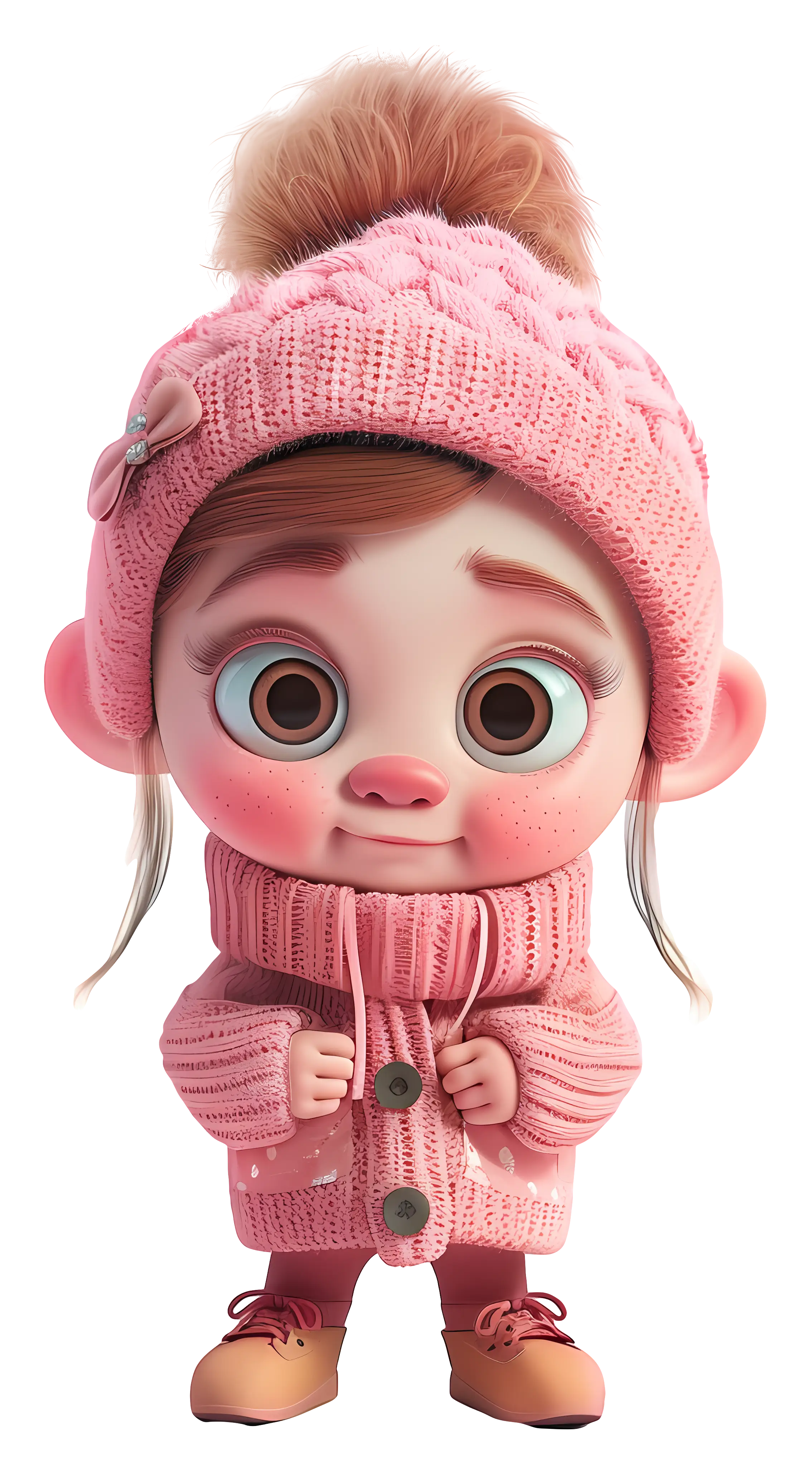 Adorable Cartoon Girl in Pink Outfit