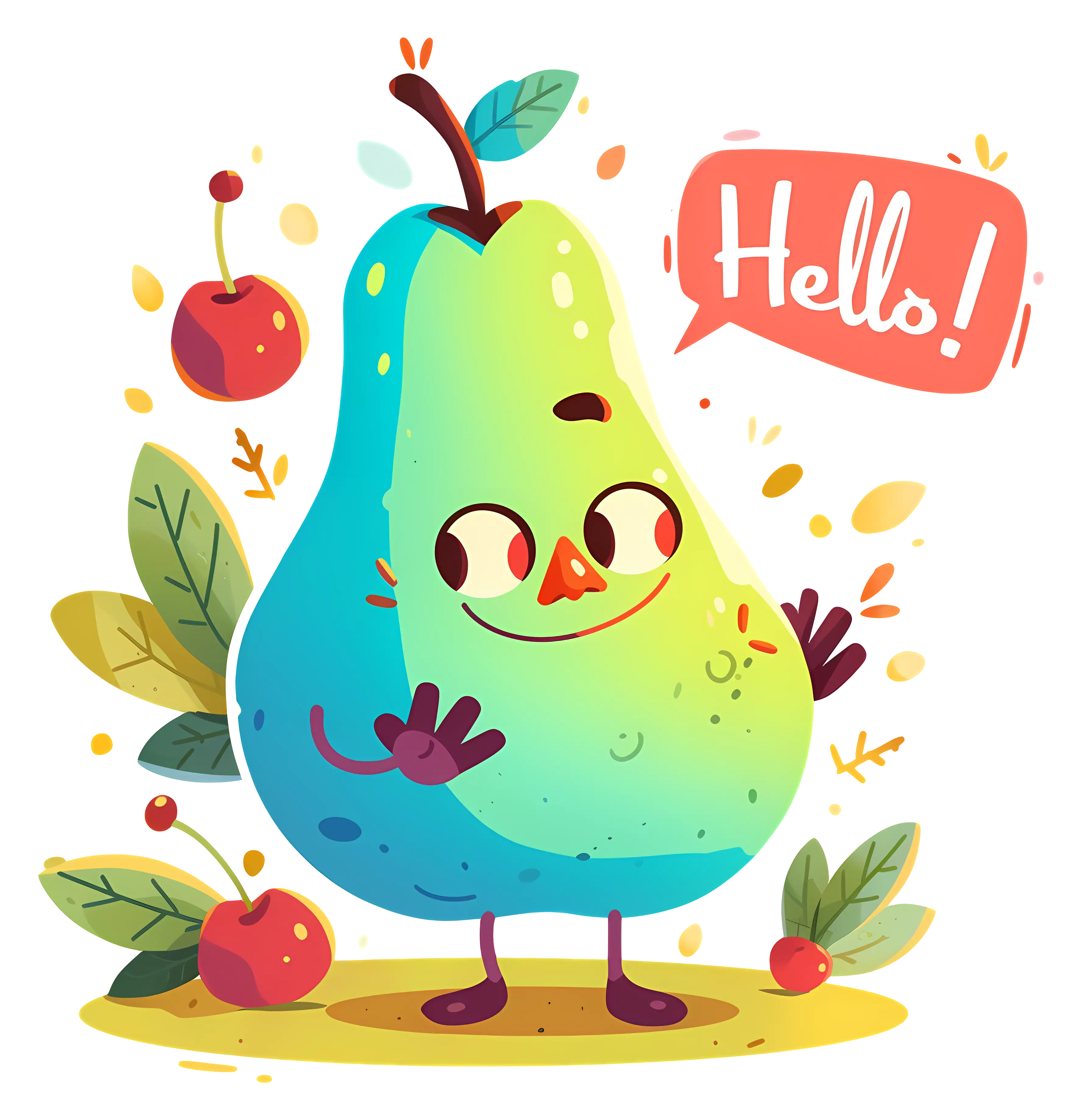 Cheerful Colorful Pear Saying Hello