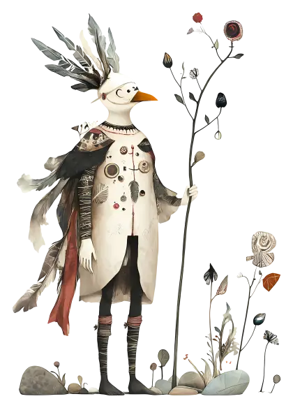 Fantasy Bird Character with Staff