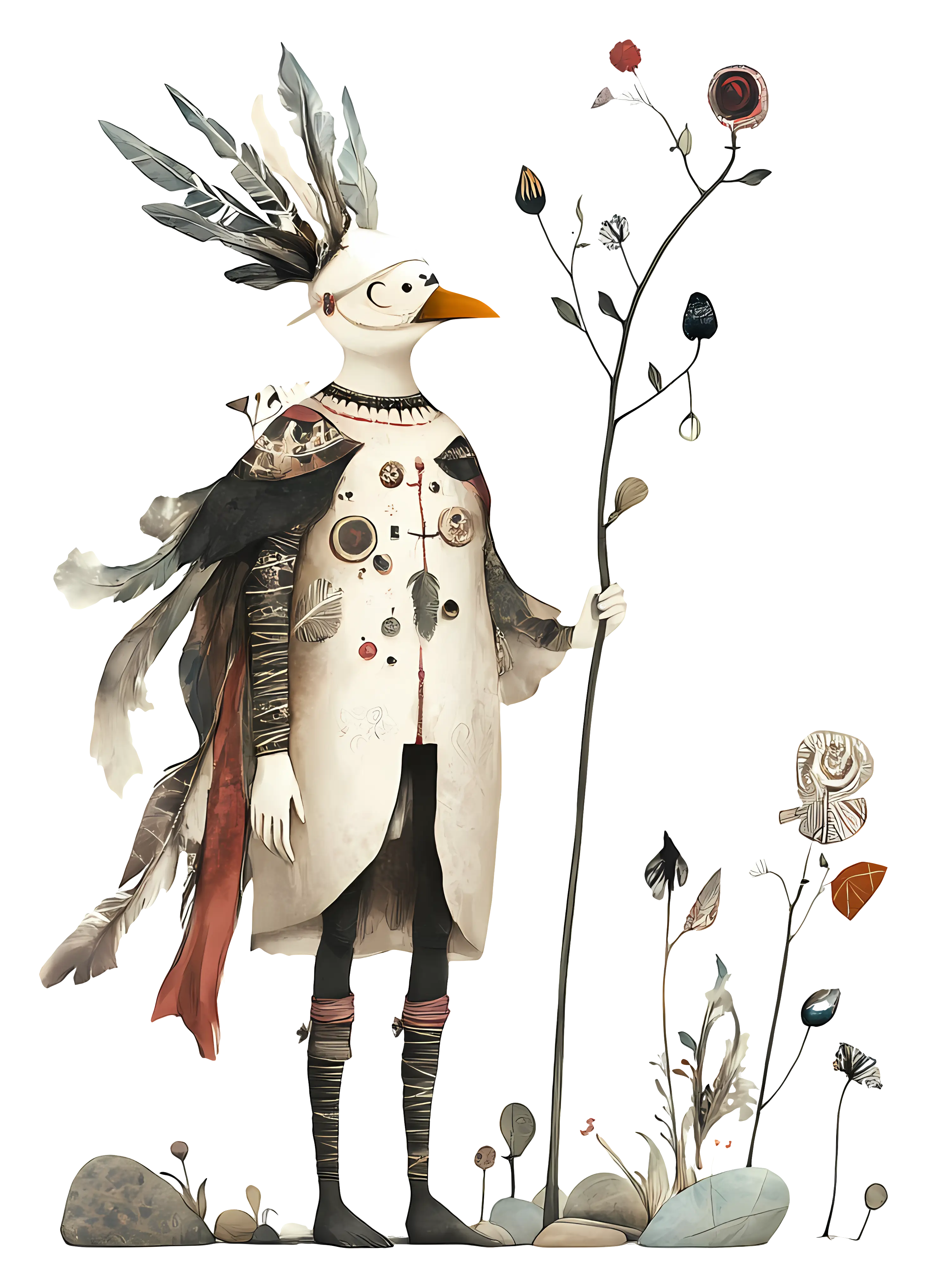 Fantasy Bird Character with Staff